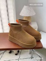 EVERAU牛皮羊毛雪地靴超轻4cm厚底 栗色