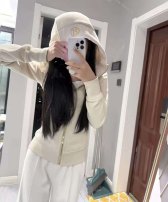 lulul Scuba系列女士全拉链修身长袖连帽衫外套 骨白金