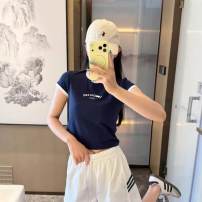 Lulu小版型字母弹力短袖 藏青