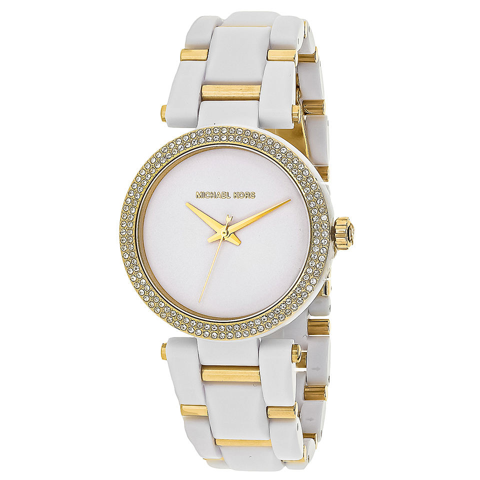 michaelkorsdelray白色表盘不锈钢表带防水石英女表mk4315