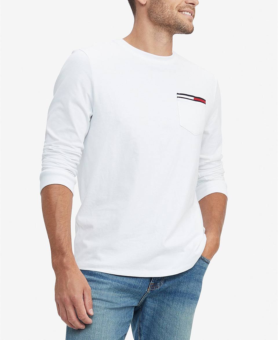男款tommyhilfigericon带口袋长袖t恤11425367brightwhite