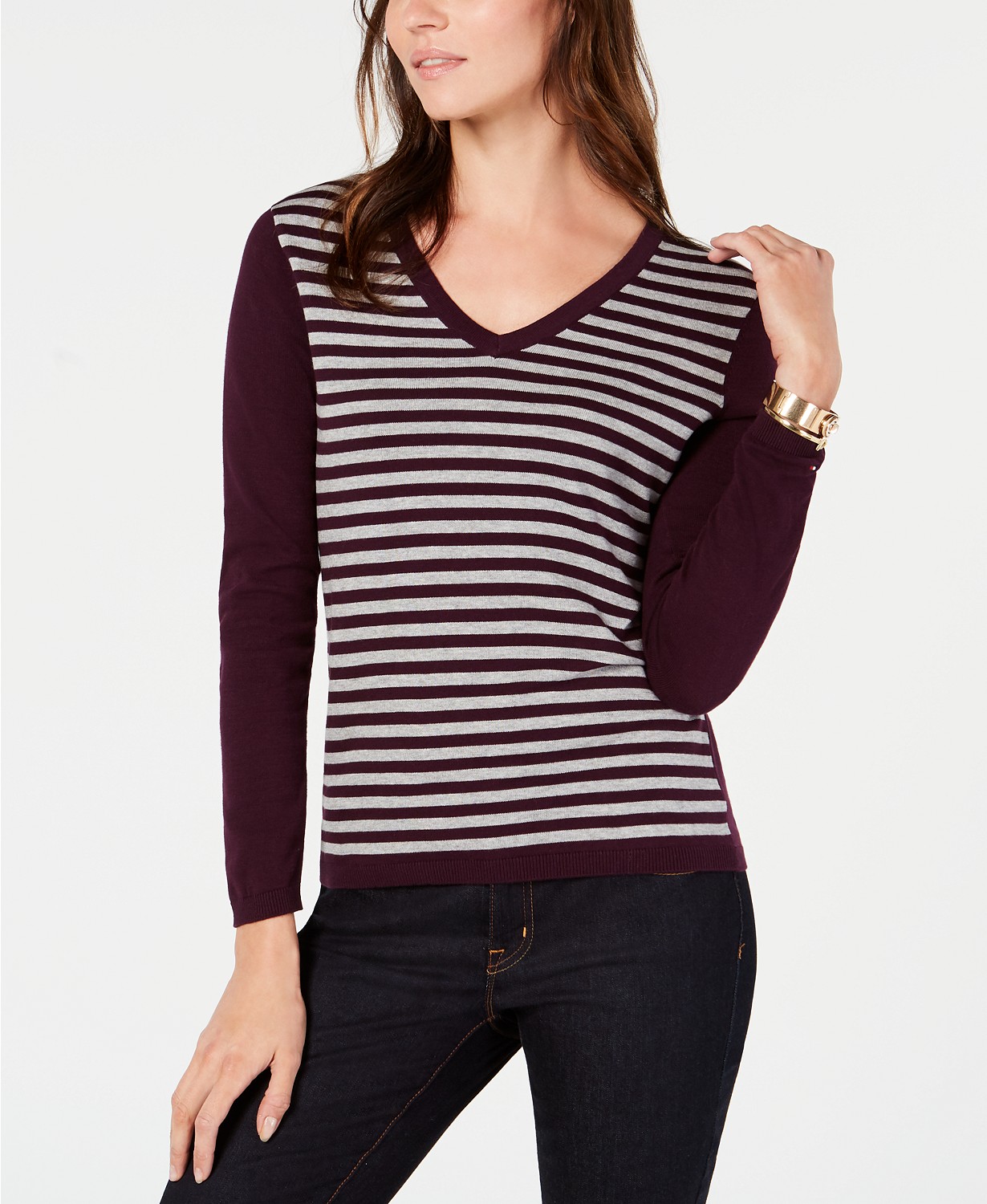 cotton striped 针织衫 aubergine-heather-grey 6768326aubergine