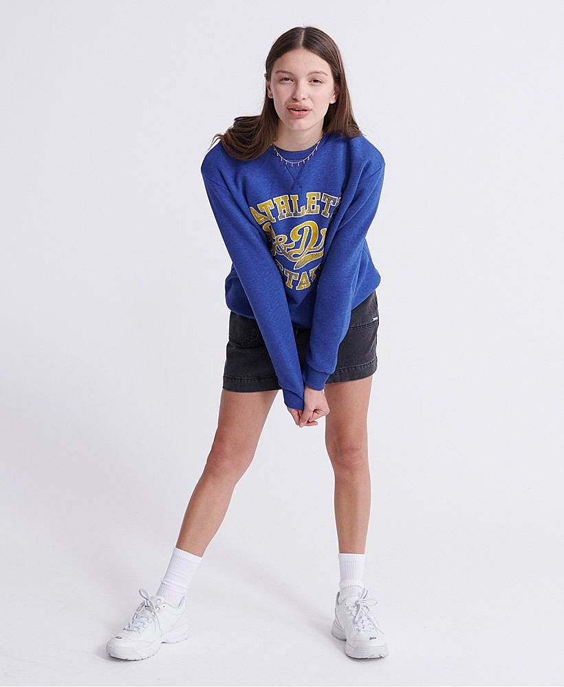 女款classicvarsity圆领套头衫173127varsityblueoverdyedmarl