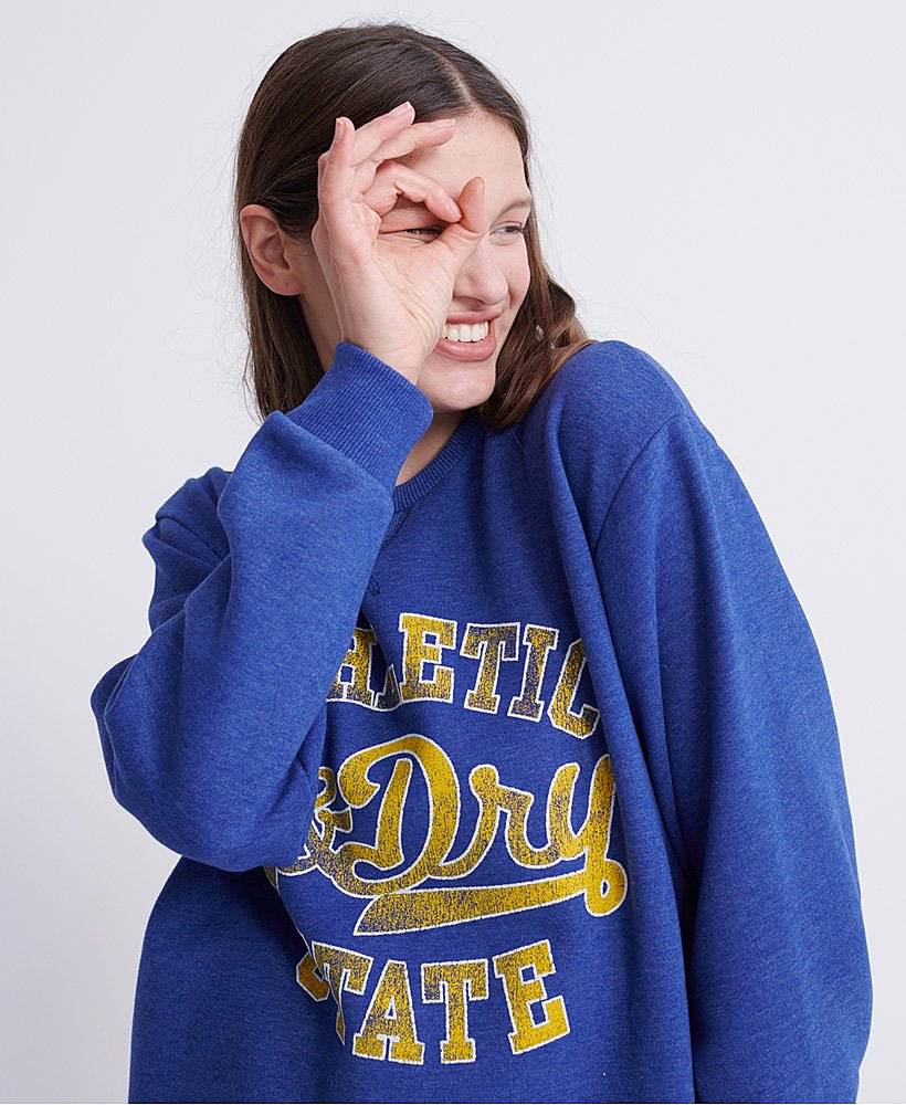 女款classicvarsity圆领套头衫173127varsityblueoverdyedmarl