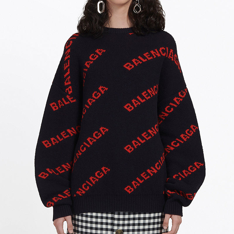女款balenciaga巴黎世家女士红黑字母印花毛衣555279t14739019