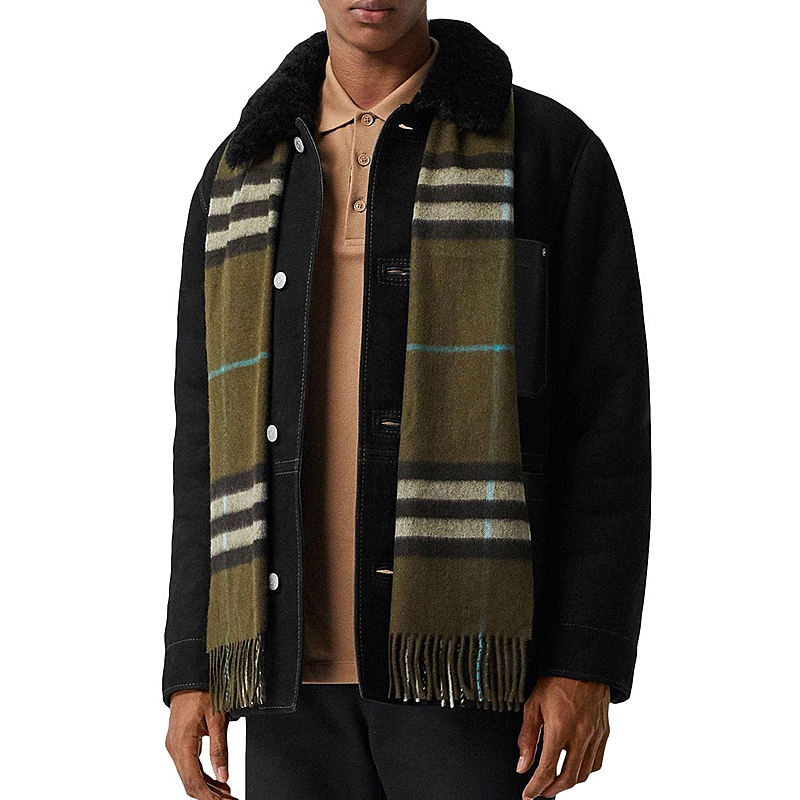 【男款】 burberry 巴宝莉 复古绿格子羊绒围巾 8004702