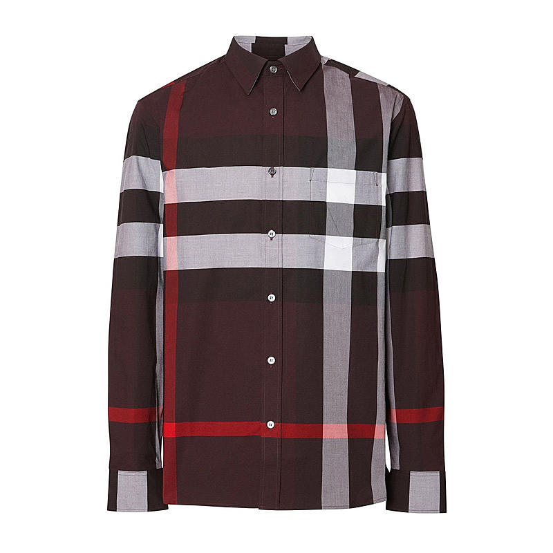 男款burberry巴宝莉男士红色格纹长袖衬衫8011385