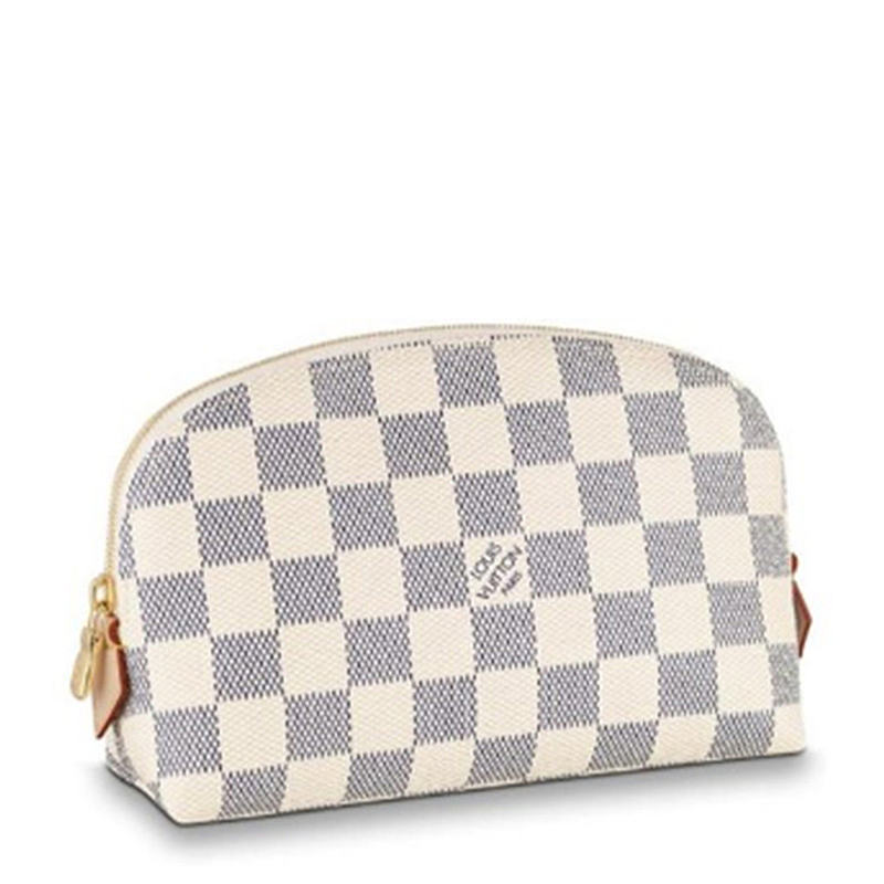 女款louisvuitton路易威登女士手拿包白色格子化妆包n60024