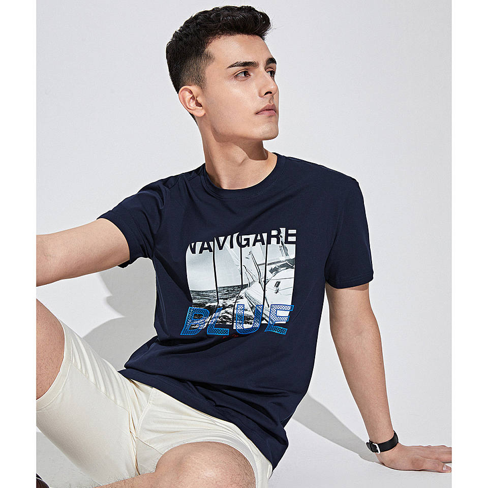 【男款】 立体裁剪意大利小帆船新款印花舒适圆领男士短袖t恤