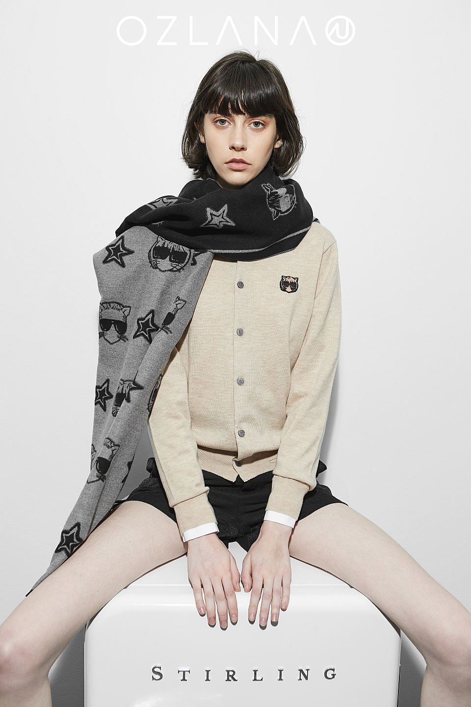 女款ozlana明星同款卡通围巾联名款萌宠羊毛围巾冬季百搭披肩