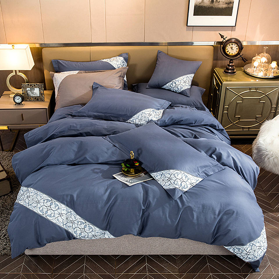 全棉绣花轻奢套件简约风纯棉床单被套床上用品套装